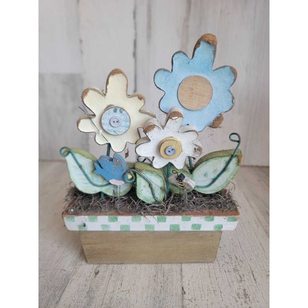 Wooden spring flower pot AS IS Easter home‎ decor